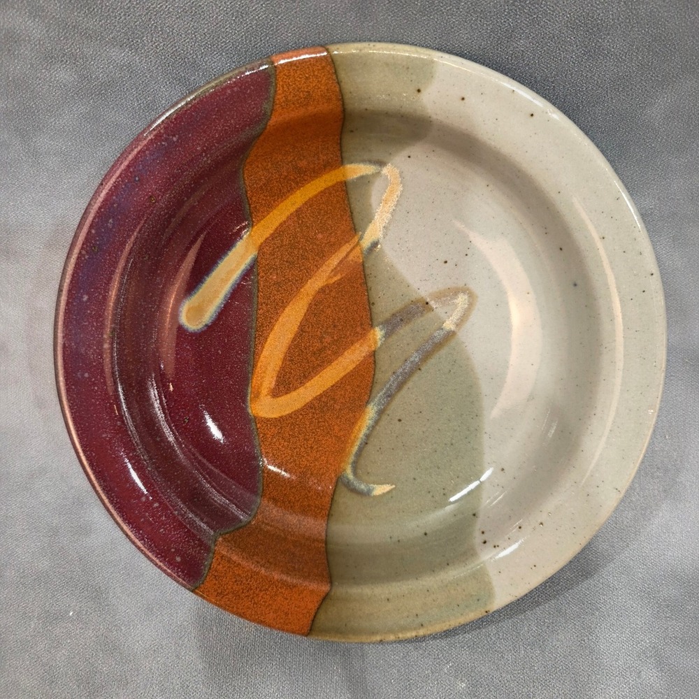 Hanselmann HP Studio Pottery Handcrafted Abstract Glaze Stoneware Bowl Signed 9"